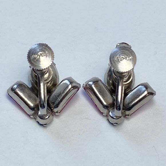 Vintage Signed Coro Pastel Green Pink Blue Purple Rhinestone Screwback Earrings - Picture 9 of 11